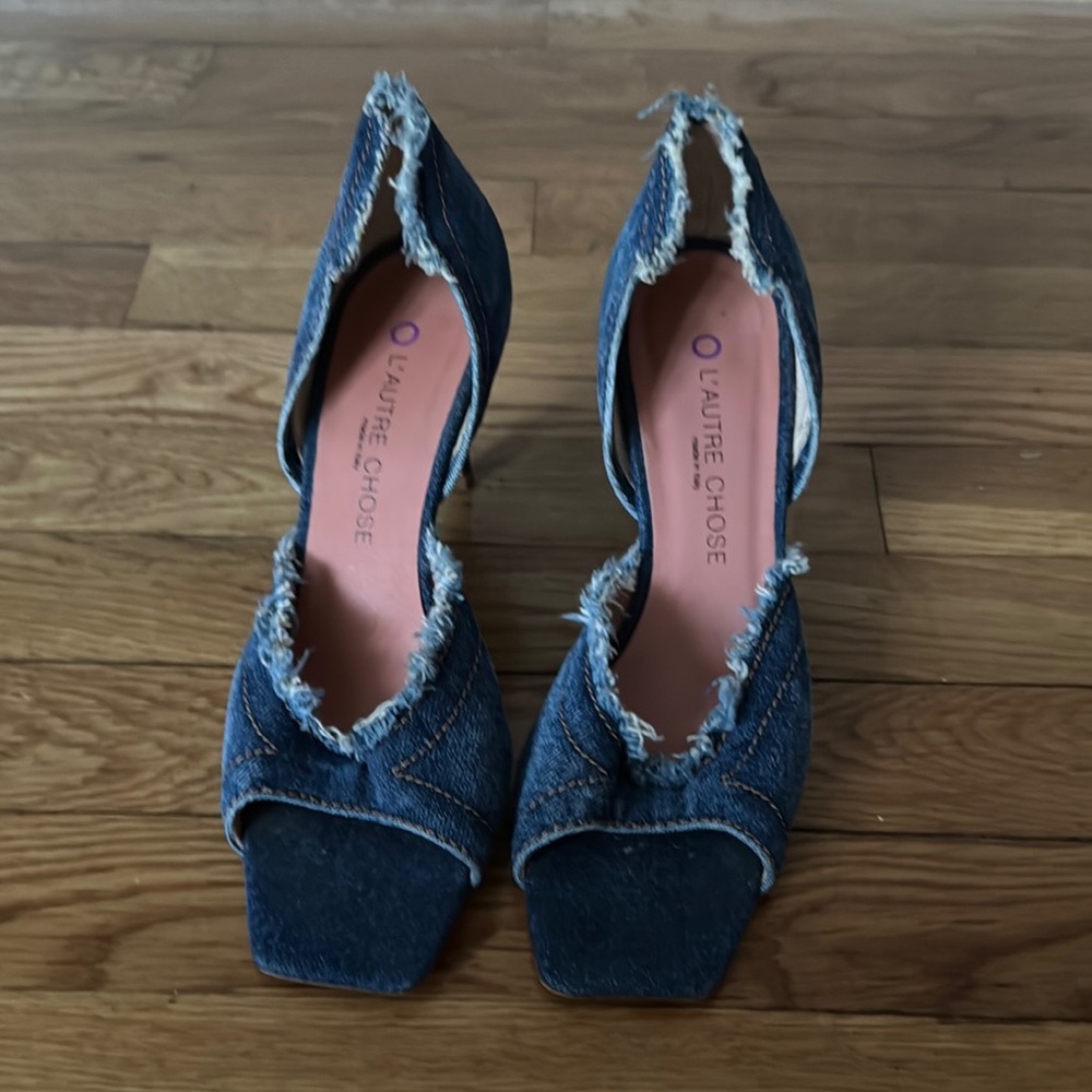 Open Toe Distressed Denim Heel by L’AUTRE CHOSE made in Italy